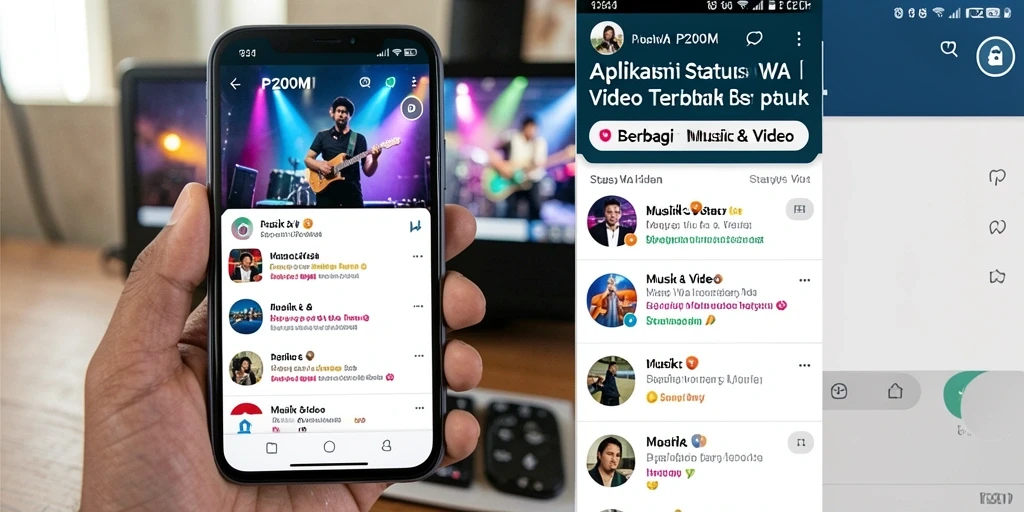Tampilan antarmuka P200M untuk berbagi video status WA yang menarik.