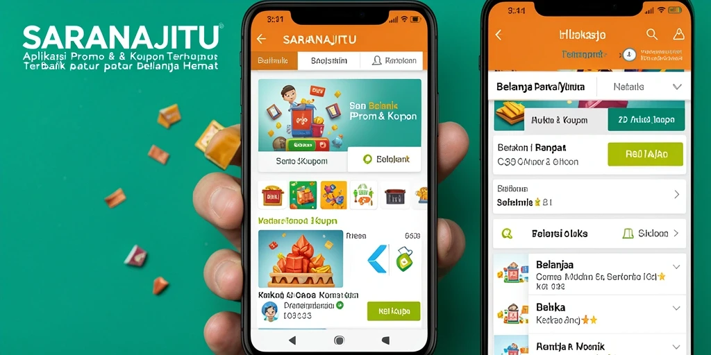 Antarmuka aplikasi SARANAJITU dengan berbagai promo dan kupon.