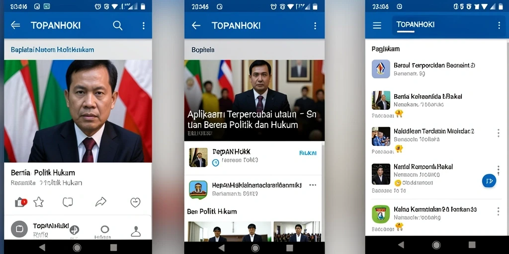 Tampilan antarmuka aplikasi TOPANHOKI untuk berita politik dan hukum.
