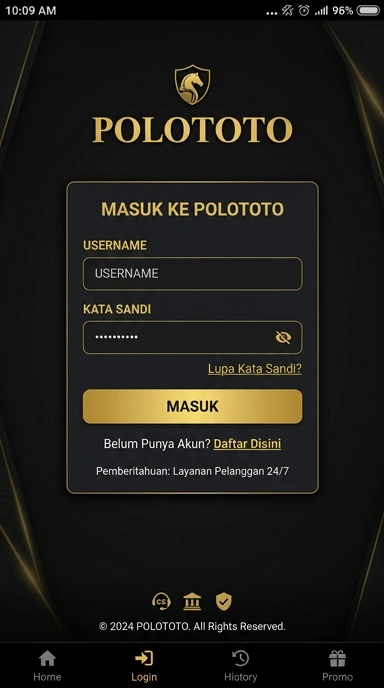 Tampilan halaman login polototo
