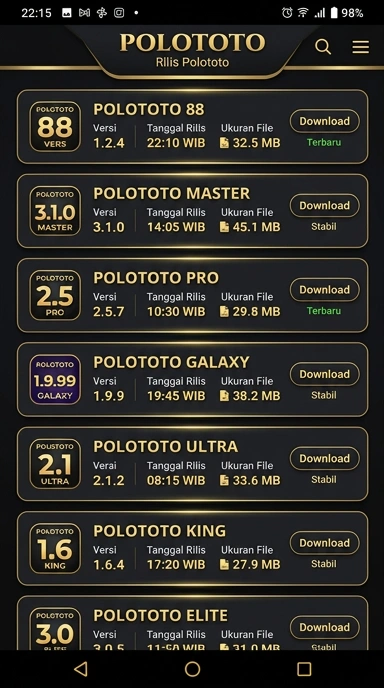 Tampilan riwayat versi polototo
